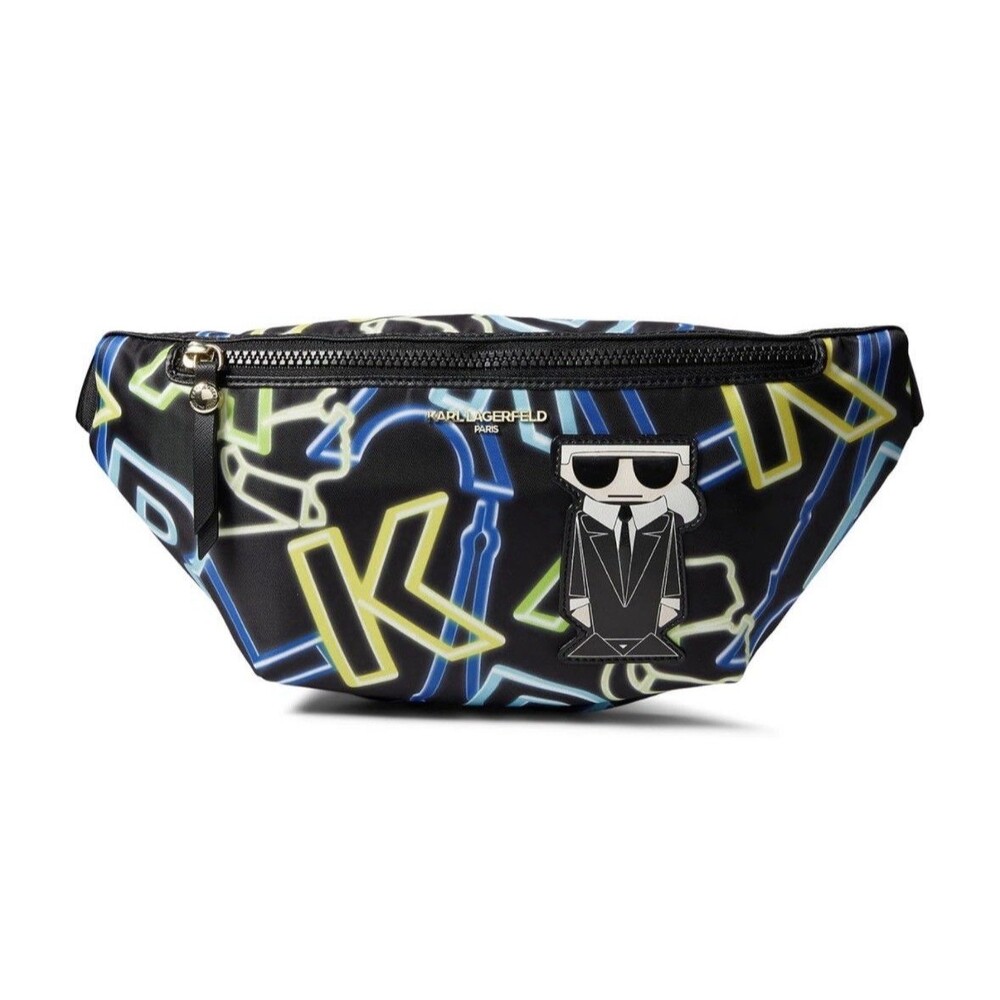 NEW Karl Lagerfeld Paris Amour Belt Bag Black w Neon Lights & Karl Logo Icon $98